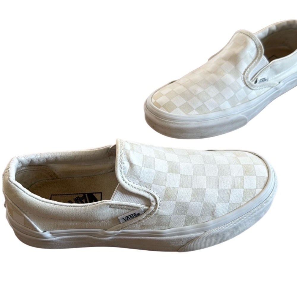 VANS CLASSIC CHECKERBOARD SLIP ON CANVAS SKATE SHOE CREAM WHITE SIZE M:5 W:6.5